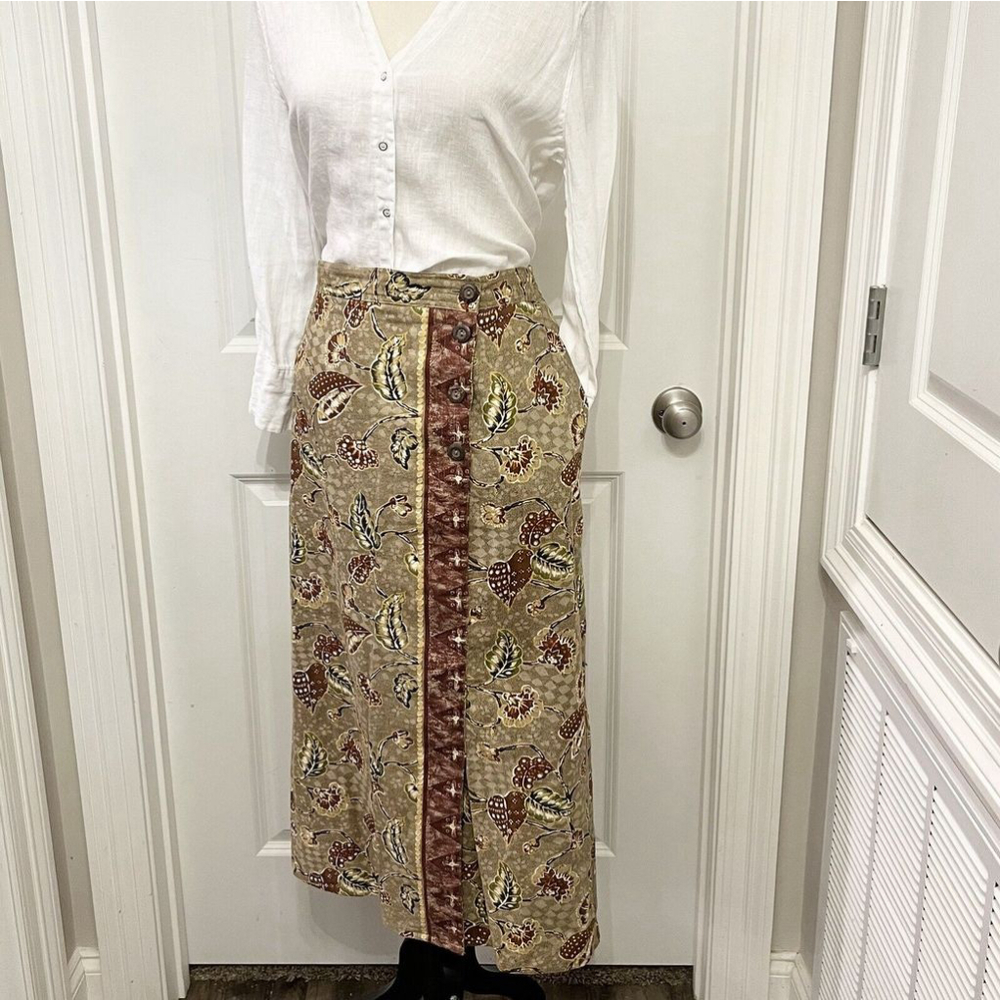 Jantzen Classics Maxi Skirt-VTG Brown Green Cream Floral- Linen Blend-SZ 12